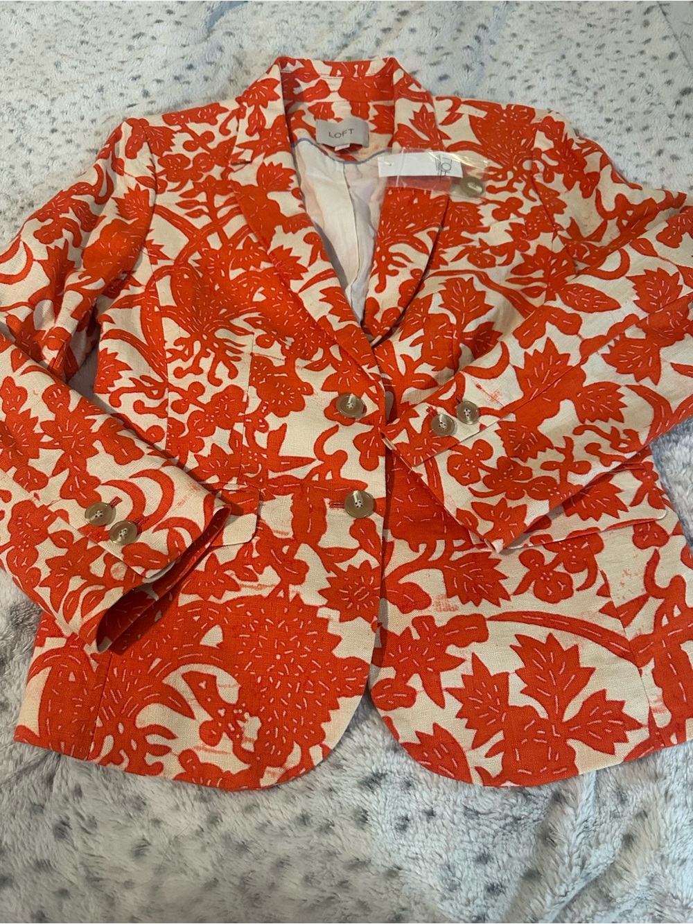 LOFT Cream Blazer with Bright Orange Floral Pattern